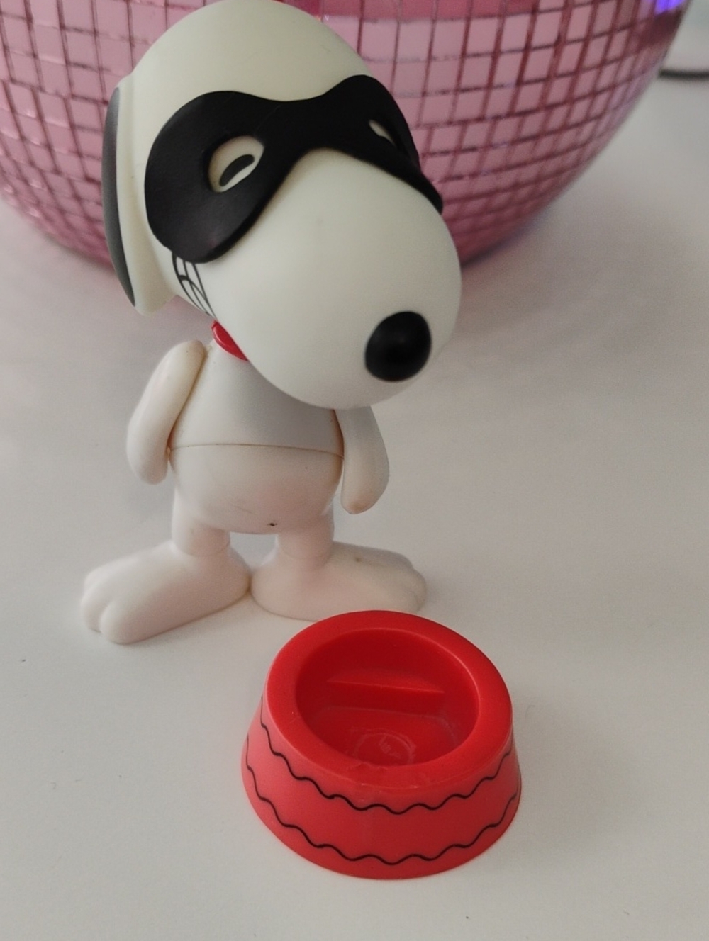 Snoopy- Masked Bandit Figurine with Red Bowl - Decorative  Accessory